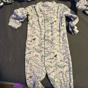 child of mine Gray & Green Dinosaur Footed One-Piece